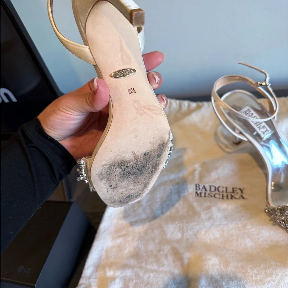 Badgley Mischka Champagne Embellished Heels - Picture 4 of 5